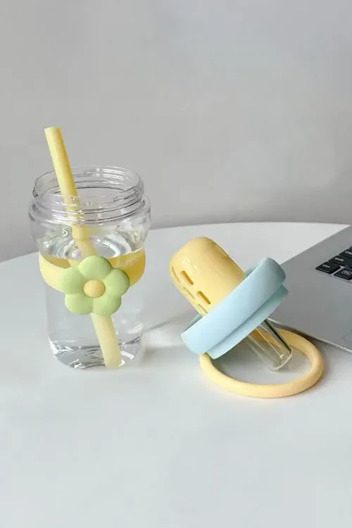 Miniğimin Cicileri Papatya Detaylı Pipetli Çocuk Su Matarası - Sari