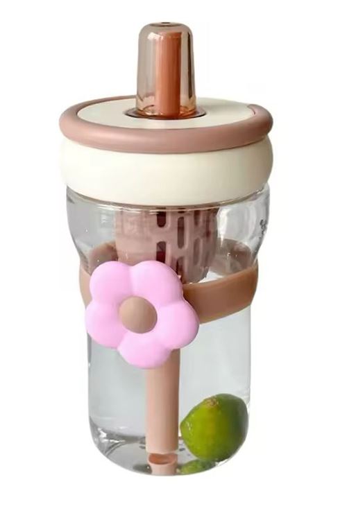 Miniğimin Cicileri Papatya Detaylı Pipetli Çocuk Su Matarası - Krem