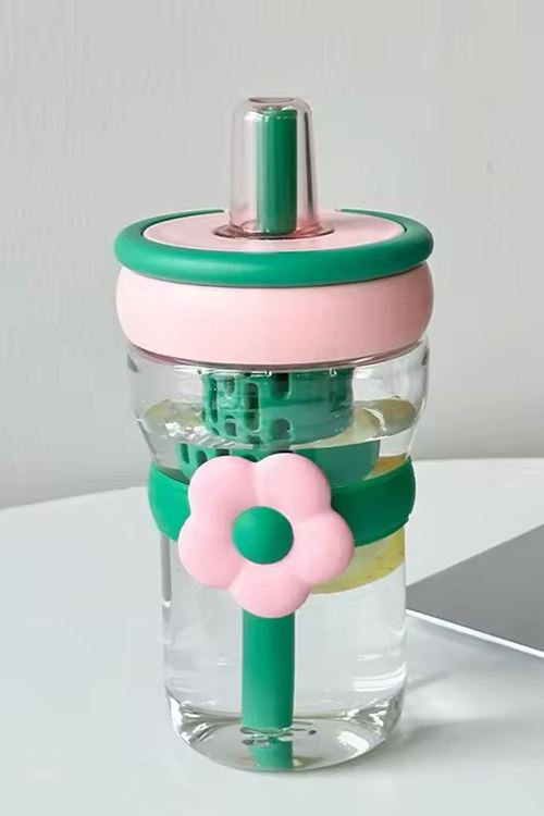 Miniğimin Cicileri Papatya Detaylı Pipetli Çocuk Su Matarası - Yeşil