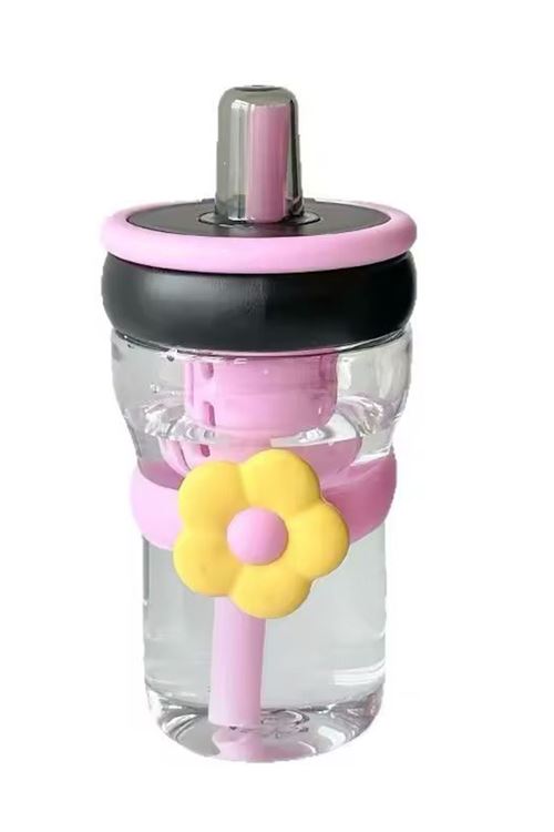 Miniğimin Cicileri Papatya Detaylı Pipetli Çocuk Su Matarası - Pembe