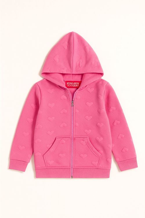 Miniğimin Cicileri Dokulu Kız Çocuk Kapüşonlu Hırka - Pembe