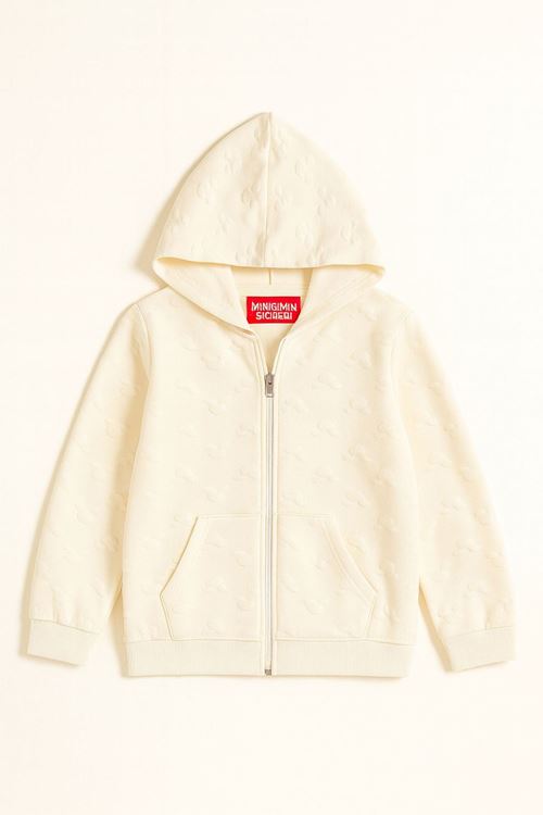 Miniğimin Cicileri Dokulu Kız Çocuk Kapüşonlu Hırka - Krem