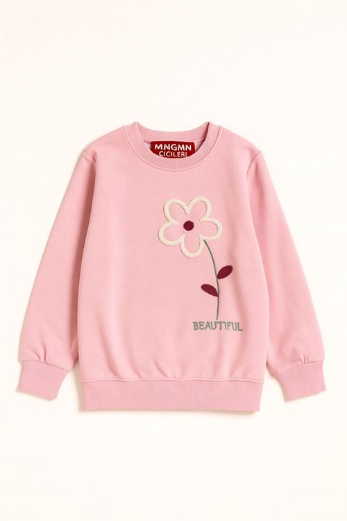 Miniğimin Cicileri Beautiful Çiçek Detaylı Kız Çocuk Sweatshirt - Pembe