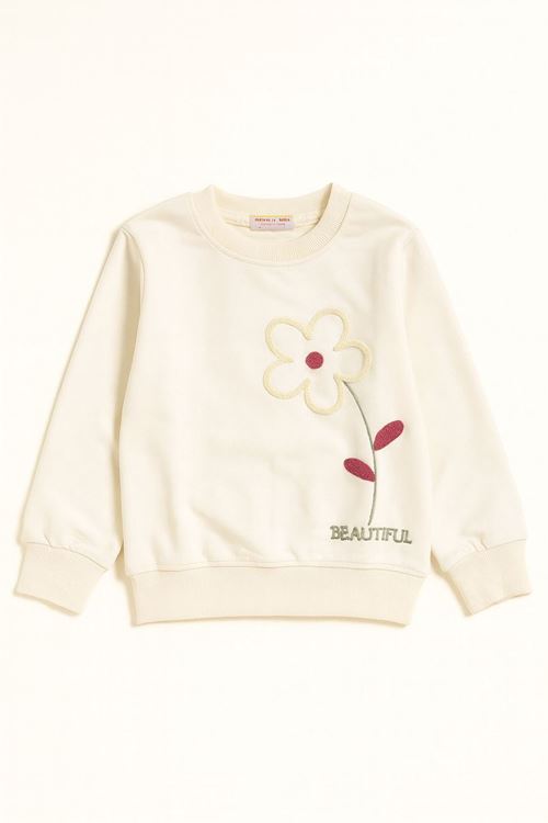 Miniğimin Cicileri Beautiful Çiçek Detaylı Kız Çocuk Sweatshirt - Beyaz