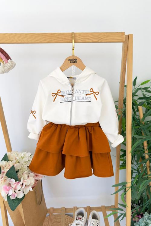 Miniğimin Cicileri Romantic Kat Kat Etekli Kapüşonlu Kız Çocuk 2 li Takım - Tarçın