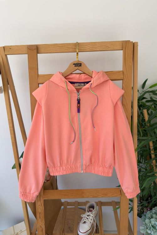 Miniğimin Cicileri Vatkalı Kapüşonlu Kız Çocuk Hırka - Kavuniçi