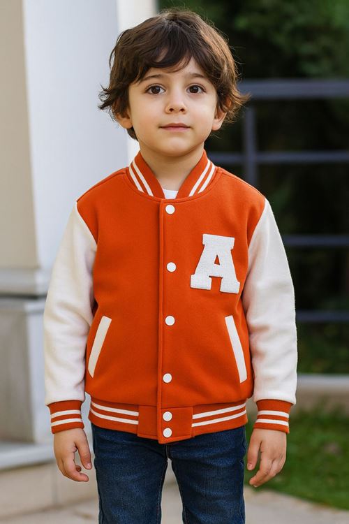 Miniğimin Cicileri A Panç İşleme Detaylı Unisex Kolej Mont - Turuncu