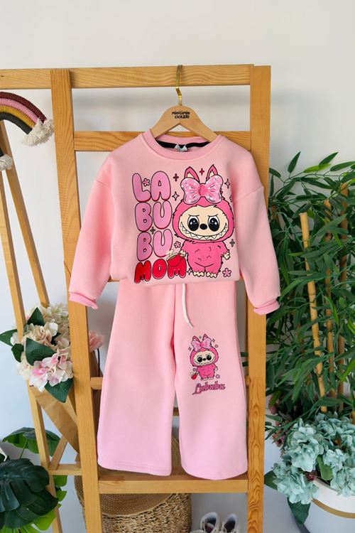 Miniğimin Cicileri Labubu Detaylı Çimalı Kışlık Kız Çocuk Takım - Pembe