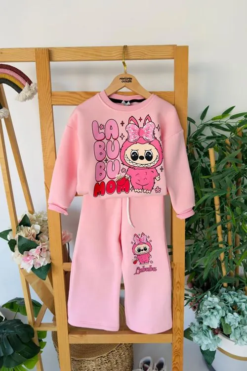 Miniğimin Cicileri Labubu Detaylı Çimalı Kışlık Kız Çocuk Takım - Pembe