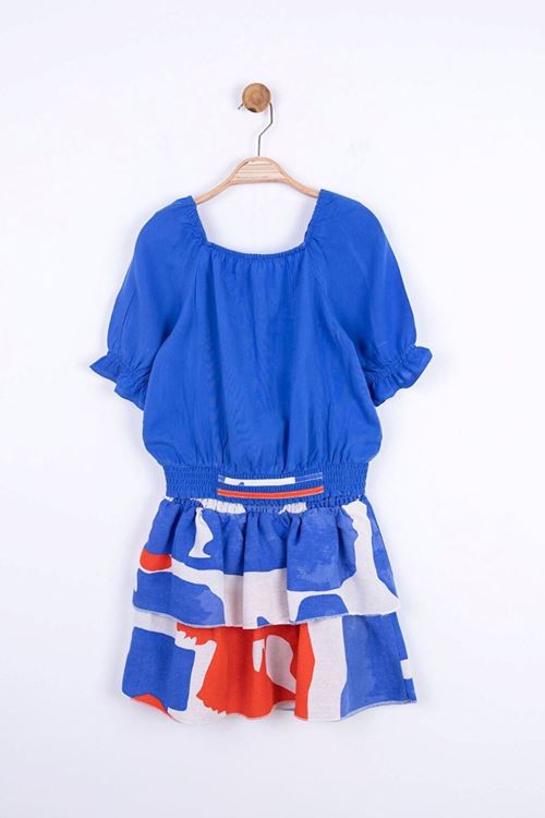 Miniğimin Cicileri 8-14 yaş bulut desenli etekli kız çocuk takım - Mavi