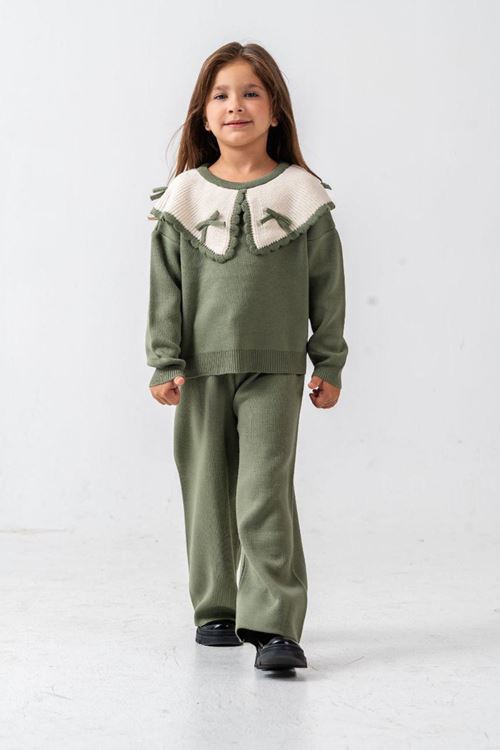 Miniğimin Cicileri Fiyonk Detaylı Triko Kız Çocuk 2 li Takım - Yeşil