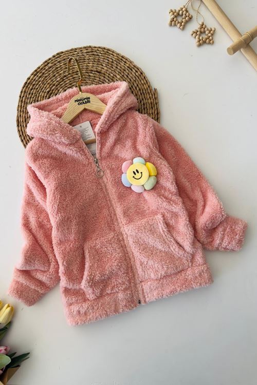 Miniğimin Cicileri Papatya 3D Detaylı Peluş Hırka - Somon