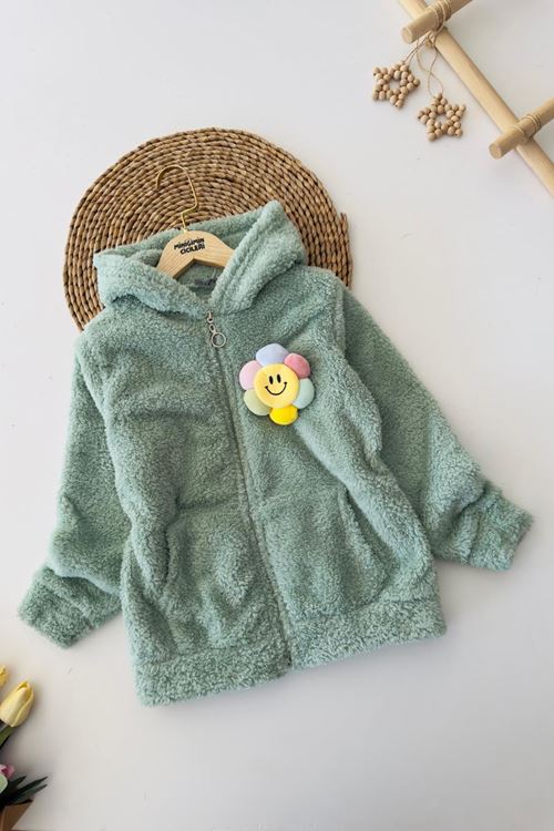 Miniğimin Cicileri Papatya 3D Detaylı Peluş Hırka - Yeşil