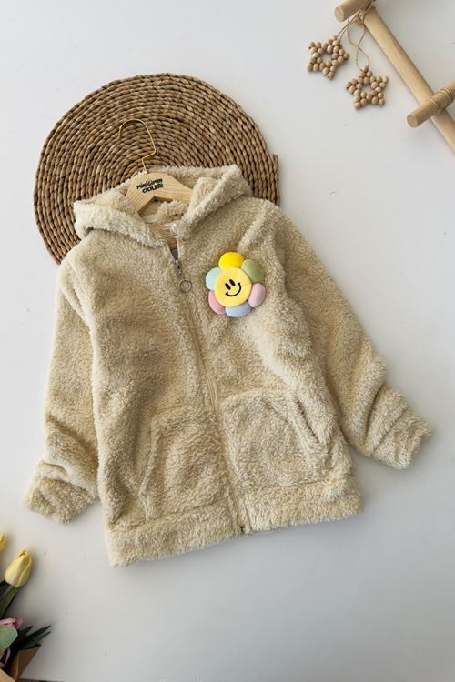 Miniğimin Cicileri Papatya 3D Detaylı Peluş Hırka - Bej