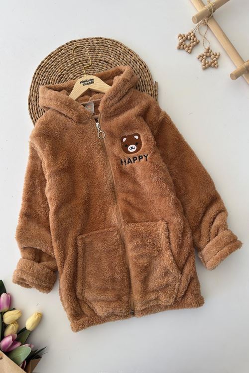 Miniğimin Cicileri Happy Ayıcık İşleme Erkek Çocuk Peluş Hırka - Kahverengi