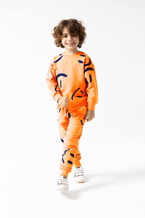 Miniğimin Cicileri Fırçalı Özel Kumaş Gülücük Baskılı Unitex Çocuk Takım - Turuncu