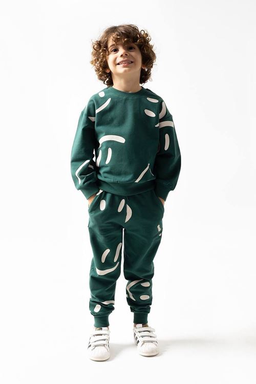 Miniğimin Cicileri Fırçalı Özel Kumaş Gülücük Baskılı Unitex Çocuk Takım - Yeşil