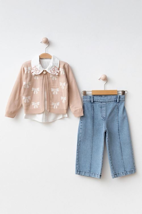 Miniğimin Cicileri Mini Fiyonk 3’lü Kız Çocuk Takım - Pudra