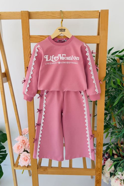 Miniğimin Cicileri Fiyonk Detaylı Fistolu Kız Çocuk 2 li Takım - Gül Kurusu