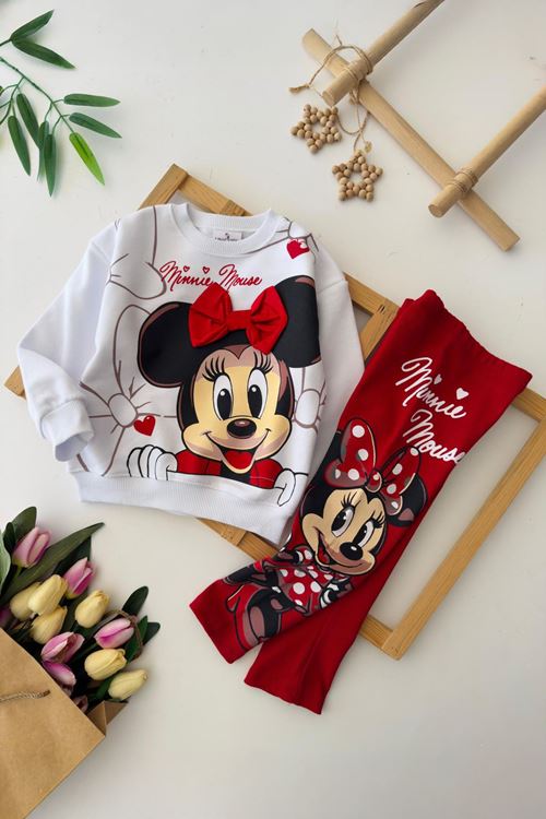 Miniğimin Cicileri Fiyonk Detaylı Mnn Baskılı Kız Çocuk Takım - Kırmızı