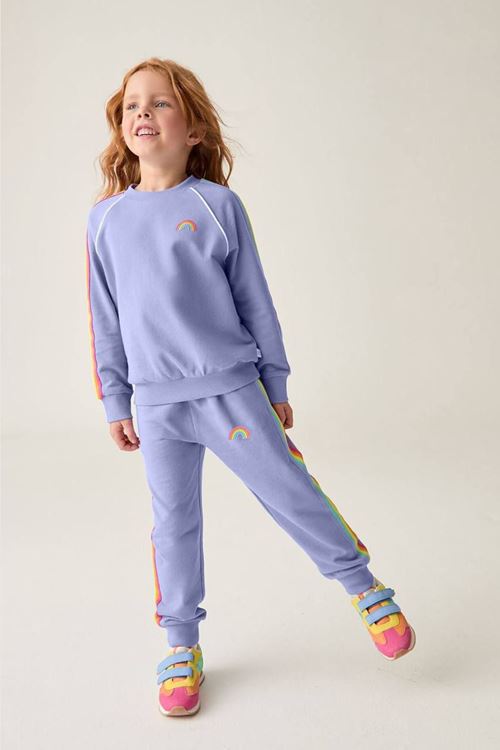 Miniğimin Cicileri Gökkuşağı İşleme Detaylı Şeritli Kız Çocuk Takım - Lila