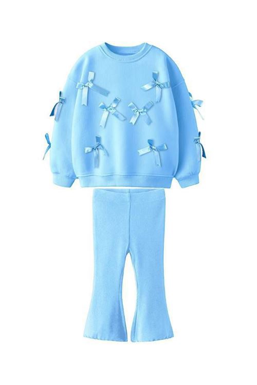 Miniğimin Cicileri Kurdela Desenli Taytlı Kız Çocuk Takım - Açık Mavi
