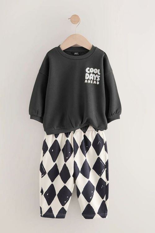 Miniğimin Cicileri Cool Days Baskılı  Damalı Erkek Çocuk 2 li Pamuk Takım - Siyah