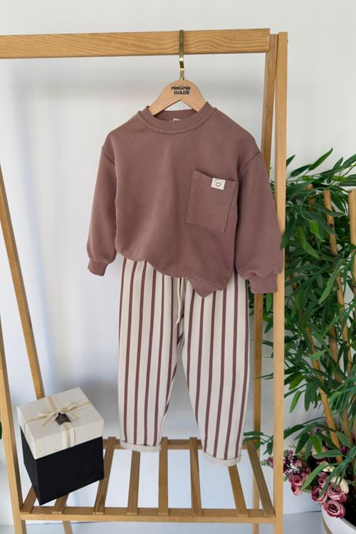 Miniğimin Cicileri Basic Smile Cepli Erkek Çocuk 2 li Takım - Kahve