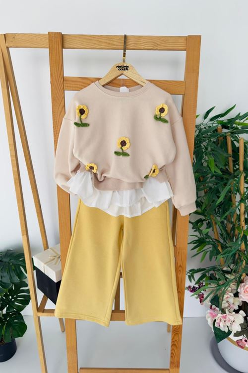 Miniğimin Cicileri Papatya Örme DeTaylı Kız Çocuk 2 li Takım - Sarı