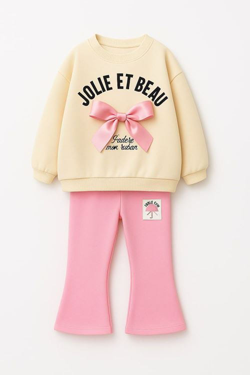 Miniğimin Cicileri Kurdela Detaylı Jolie Baskı Kız Çocuk Takım - Pembe