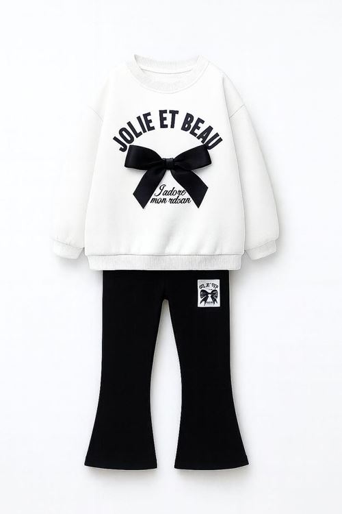 Miniğimin Cicileri Kurdela Detaylı Jolie Baskı Kız Çocuk Takım - Siyah
