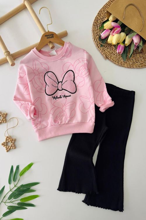 Minigimin Cicileri Fiyonk İşleme Detaylo Mnn Kız Çocuk 2 li Takım - Pembe