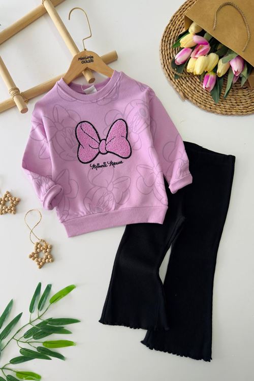 Minigimin Cicileri Fiyonk İşleme Detaylo Mnn Kız Çocuk 2 li Takım - Lila