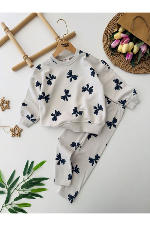 Miniğimin Cicileri Fiyonk Baskılı Kız Çocuk Takım - Beyaz