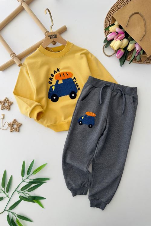 Miniğimin Cicileri Break Araba Panç İşleme Detaylı Renkli Erkek Çocuk Takım - Sarı