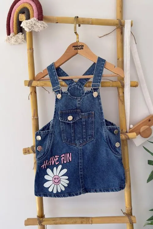 Miniğimin Cicileri Have Fun Baskılı Kot Kız Çocuk Jile - Mavi