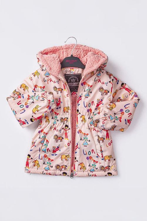 Minigimin Cicileri Karışık Lion Karakter Baskılı Kız Çocuk İçi Welsoft Mevsimlik Mont - Somon