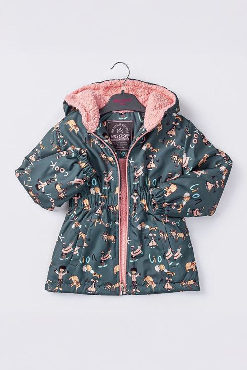 Minigimin Cicileri Karışık Lion Karakter Baskılı Kız Çocuk İçi Welsoft Mevsimlik Mont - Gri