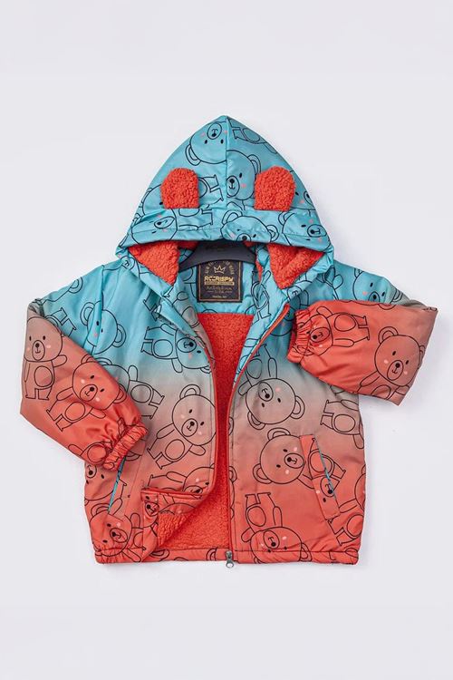 Minigimin Cicileri Ayıcık Karakter Baskılı Erkek Çocuk İçi Welsoft Mevsimlik Mont - Turkuaz