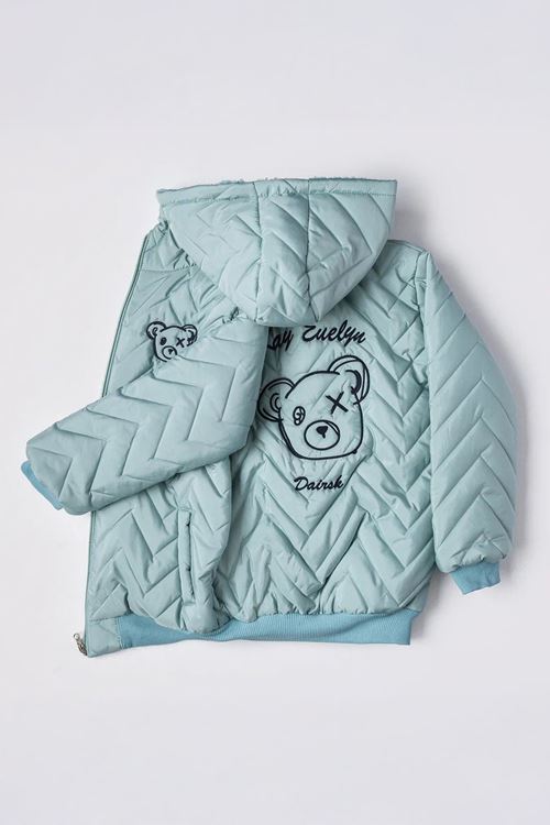 Minigimin Cicileri Bear Karakter Baskılı Erkek Çocuk İçi Welsoft Mevsimlik Mont - Su Yeşili