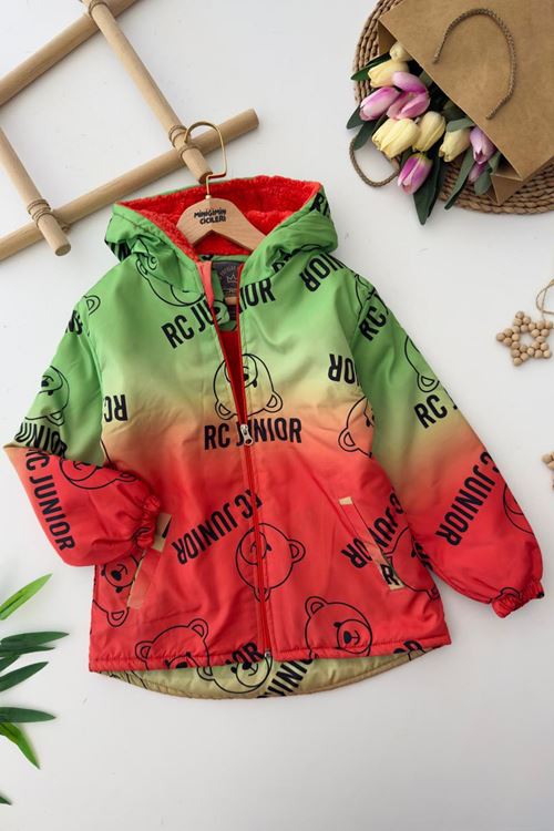 Miniğimin Cicileri RC Ayıcık Karakter Baskılı Erkek Çocuk İçi Welsoft Mevsimlik Mont - Yeşil