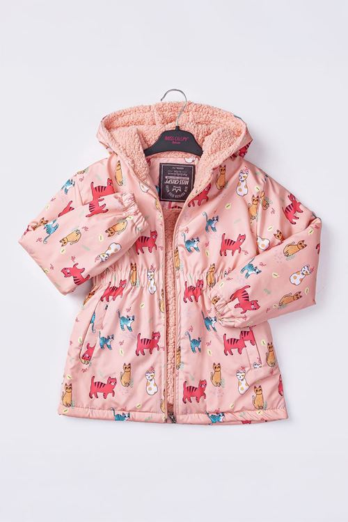 Miniğimin Cicileri Kedicik Karakter Baskılı Kız Çocuk İçi Welsoft Mevsimlik Mont - Pembe