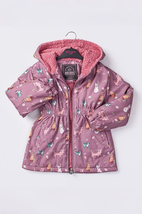 Miniğimin Cicileri Kedicik Karakter Baskılı Kız Çocuk İçi Welsoft Mevsimlik Mont - Mor