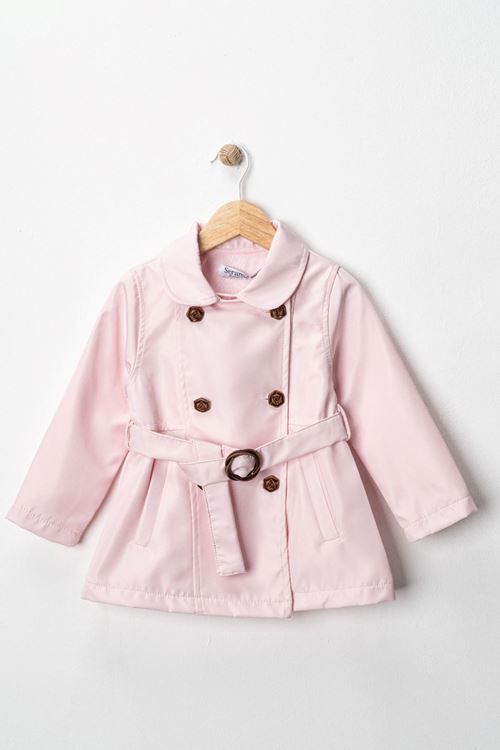 Miniğimin Cicileri Trençkot Kemerli Astarlı Kız Çocuk - Pudra
