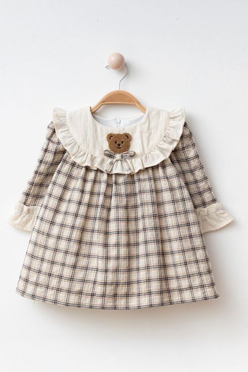 Miniğimin Cicileri Ayıcık Panç Detaylı Kız Çocuk Pamuk Elbise - Siyah