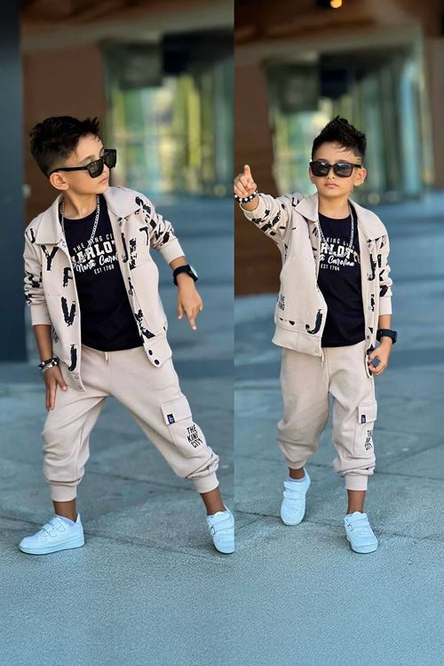 Miniğimin Cicileri The King Ceketli Erkek Çocuk 3 Lü Takım - Bej