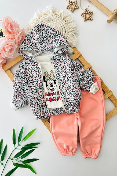 Miniğimin Cicileri Mnn Ms  Baskılı Kapüşonlu Kız Bebek 3 lü Takım - Somon