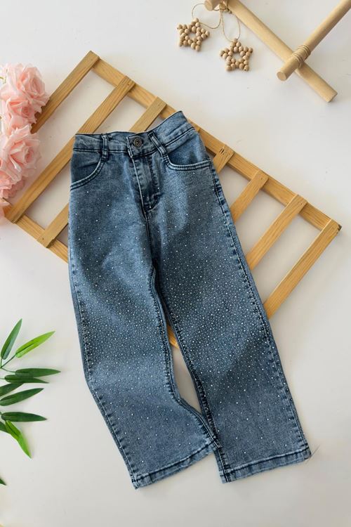 Miniğimin Cicileri Taşlı Kız Çocuk Kot Pantolon - Mavi