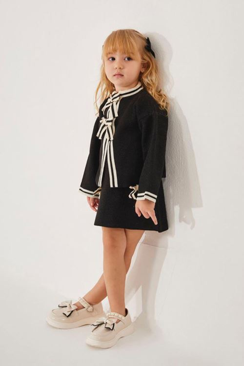Miniğimin Cicileri Fiyonk Detaylı Triko Ceketli Kız Çocuk Takım - Siyah