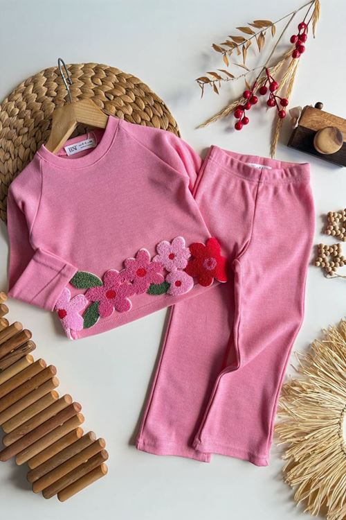 Miniğimin Cicileri Papatya Panç İşleme Detaylı Kız Çocuk 2 li Takım - Pembe